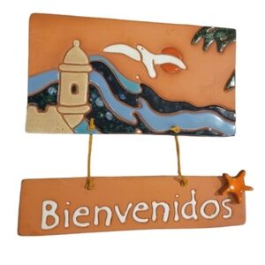 Lighthouse Ceramic 'Bienvenidos' Wall Plaque Hand Painted
